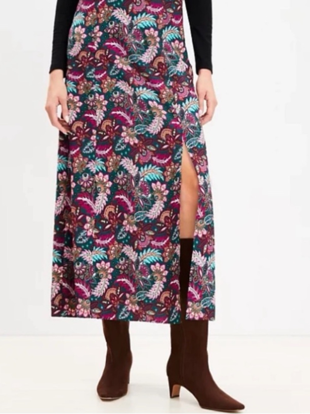 LOFT Purple Floral Maxi Skirt with Side Slit